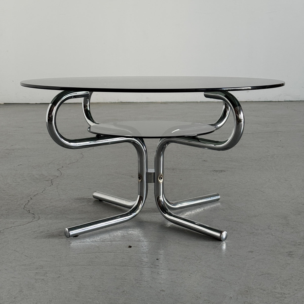 Round Coffee Table in Two-Tier Smoked Glass & Chrome
