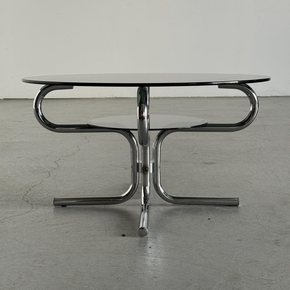 Round Coffee Table in Two-Tier Smoked Glass & Chrome