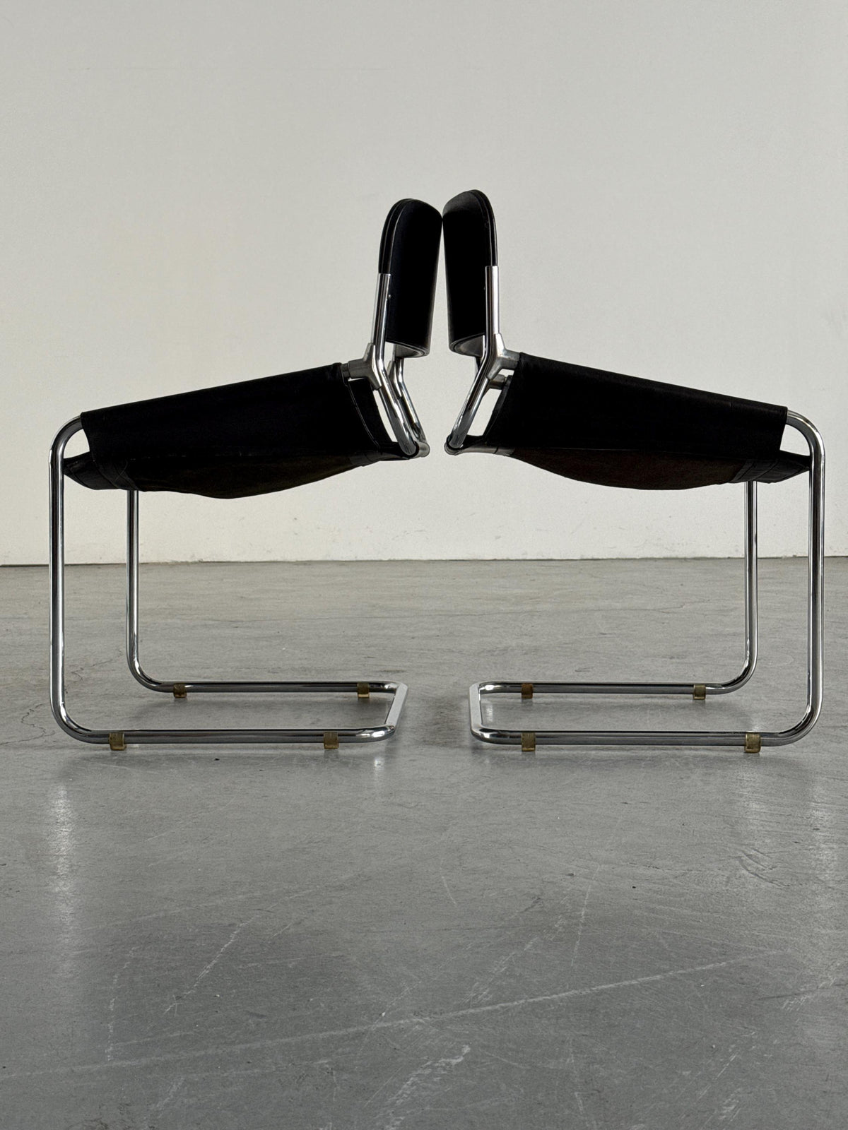 Black Leather & Chrome Cantilever Dining Chairs