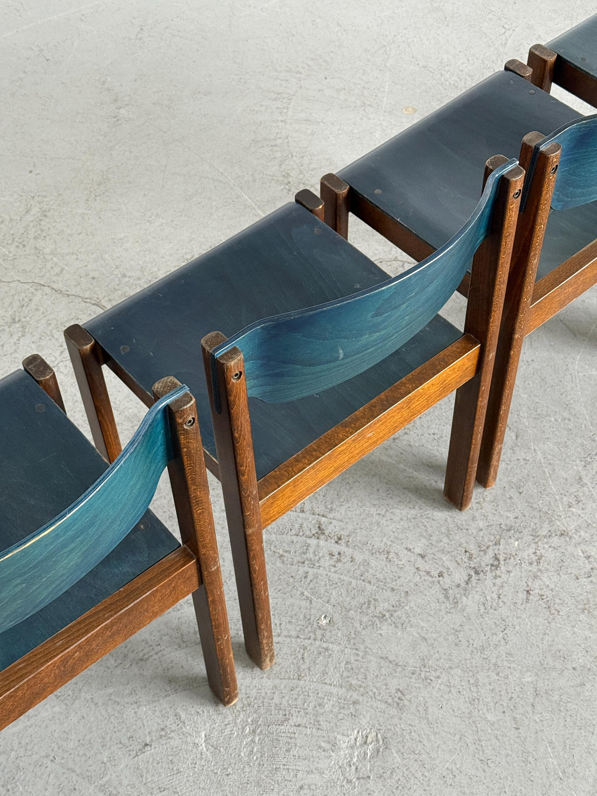 German Stacking Chairs in Petrol Blue Plywood