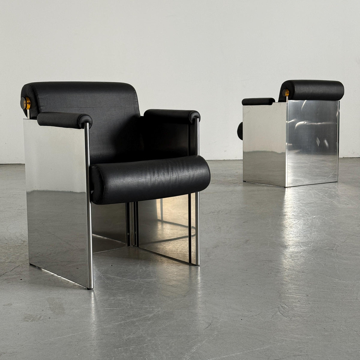 French Postmodern Armchairs in Polished Metal