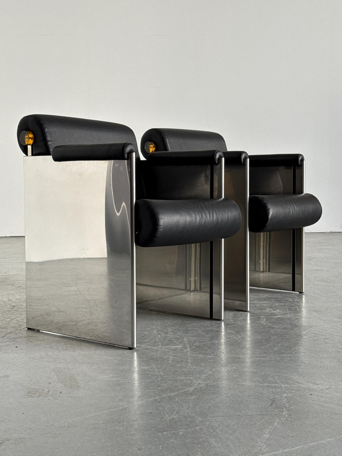 French Postmodern Armchairs in Polished Metal
