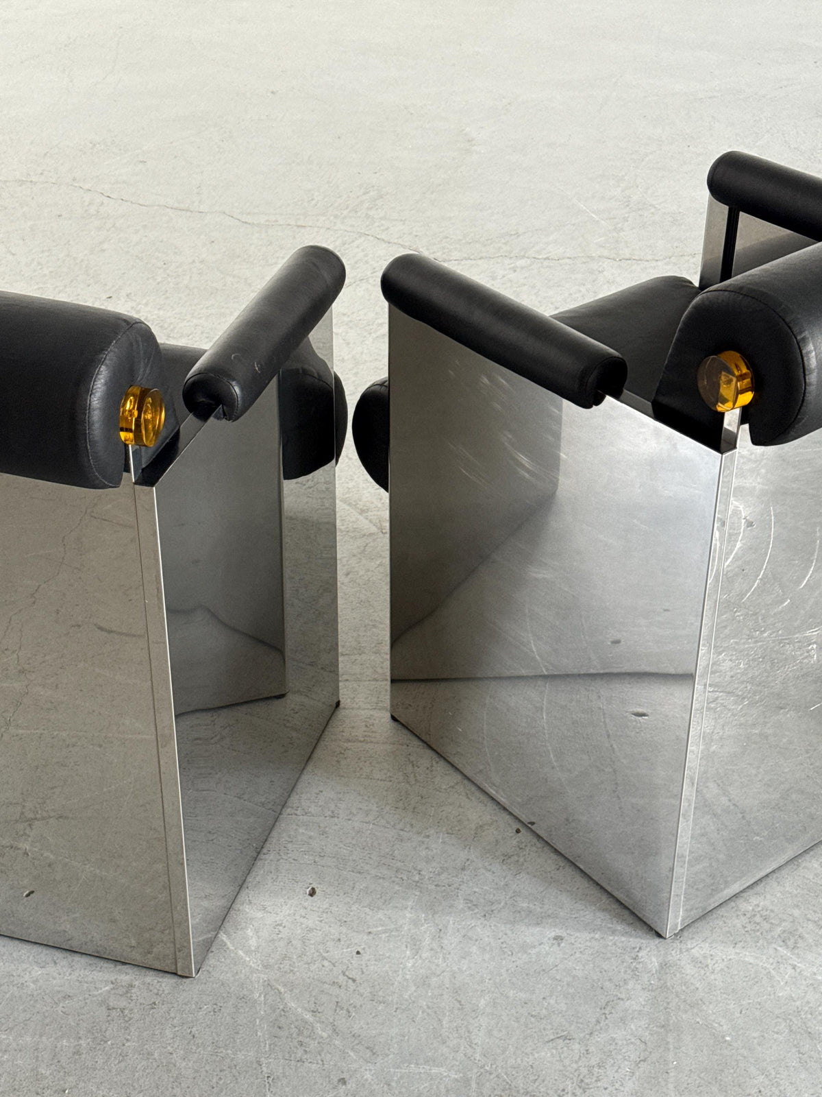 French Postmodern Armchairs in Polished Metal