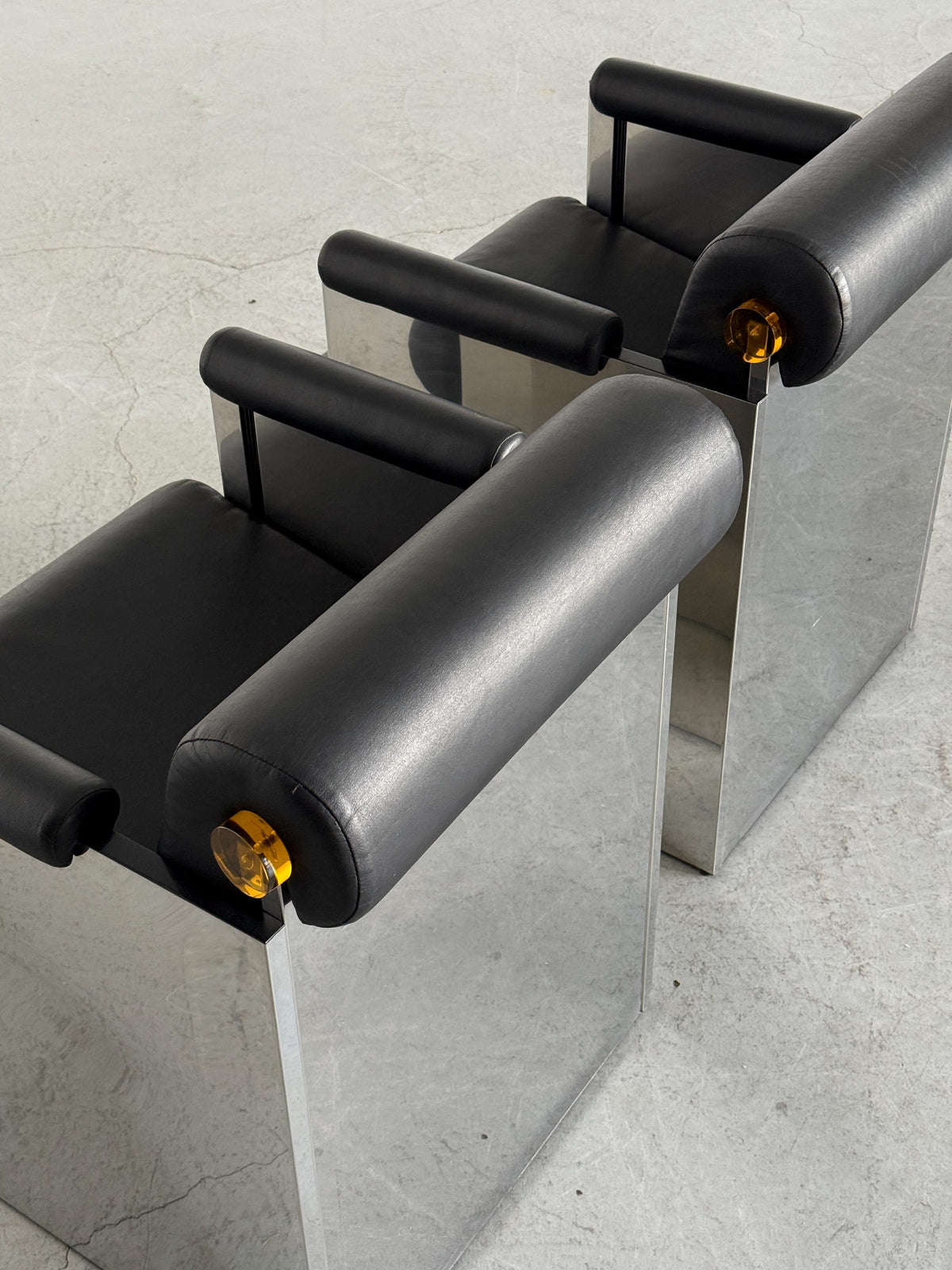French Postmodern Armchairs in Polished Metal