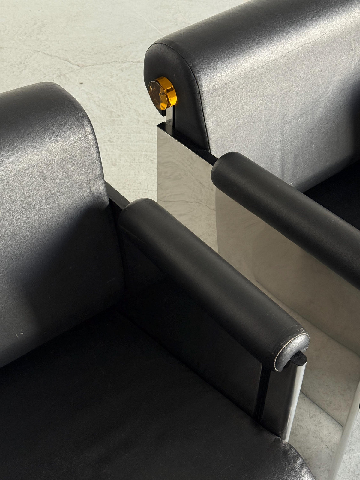 French Postmodern Armchairs in Polished Metal
