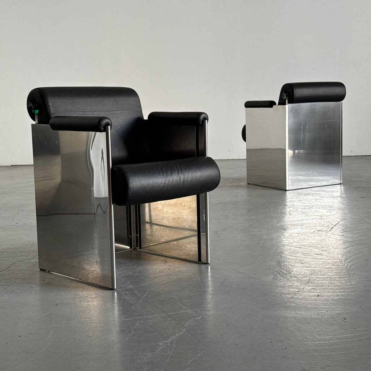 French Postmodern Armchairs in Polished Metal