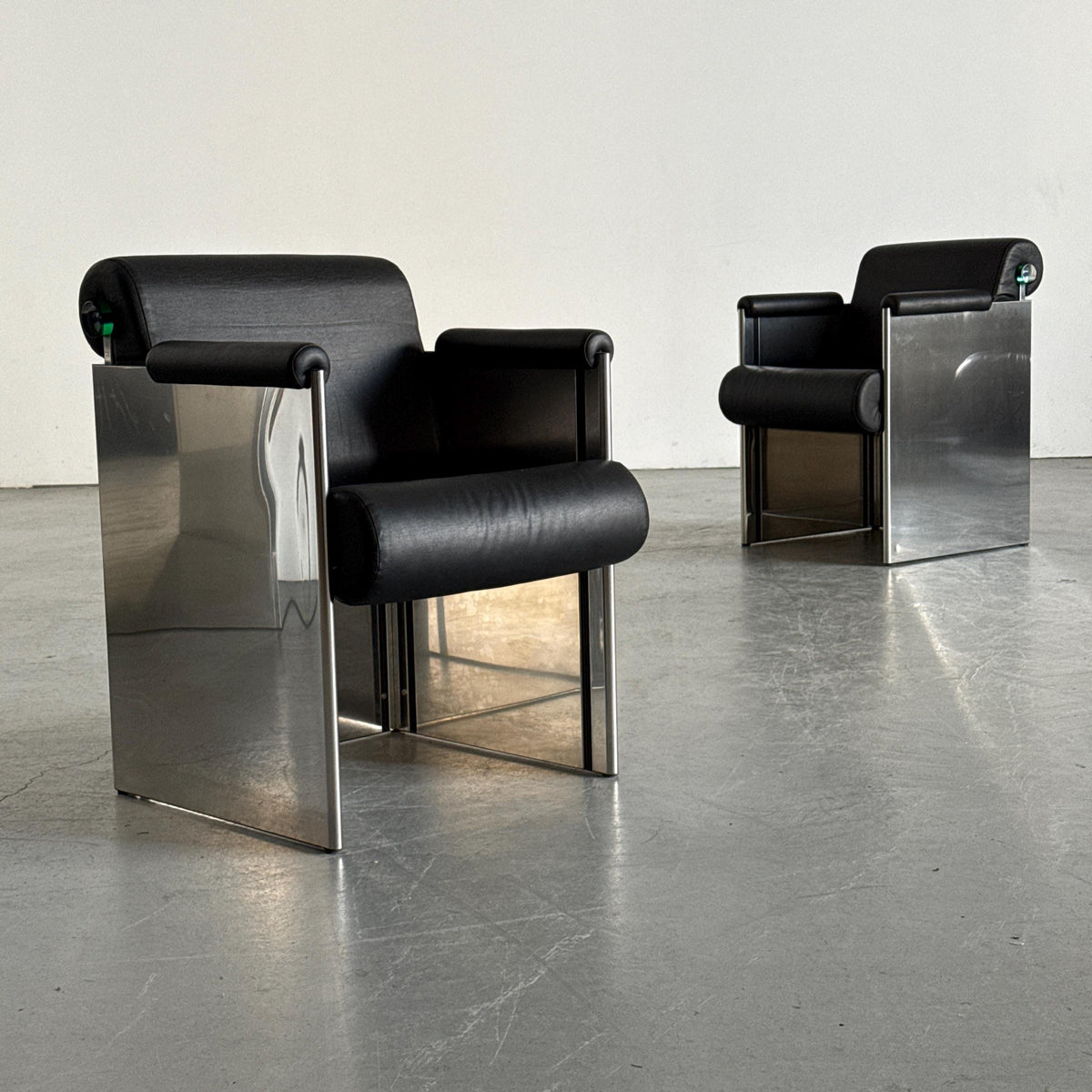 French Postmodern Armchairs in Polished Metal