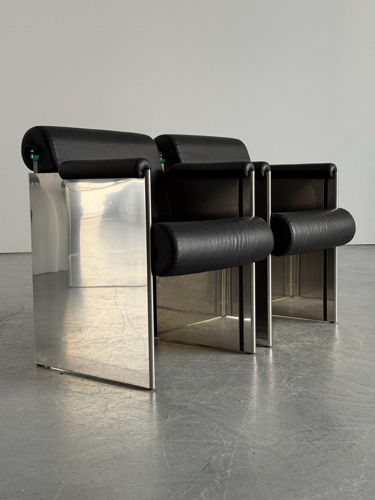 French Postmodern Armchairs in Polished Metal