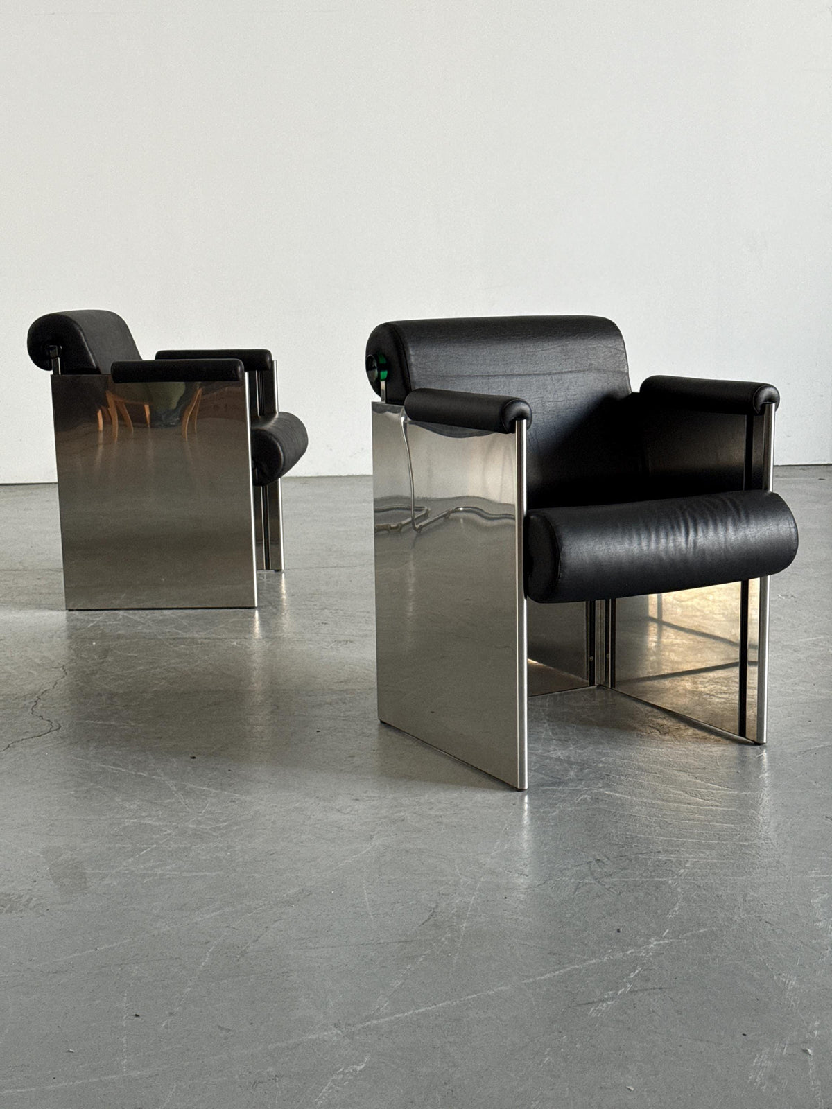 French Postmodern Armchairs in Polished Metal