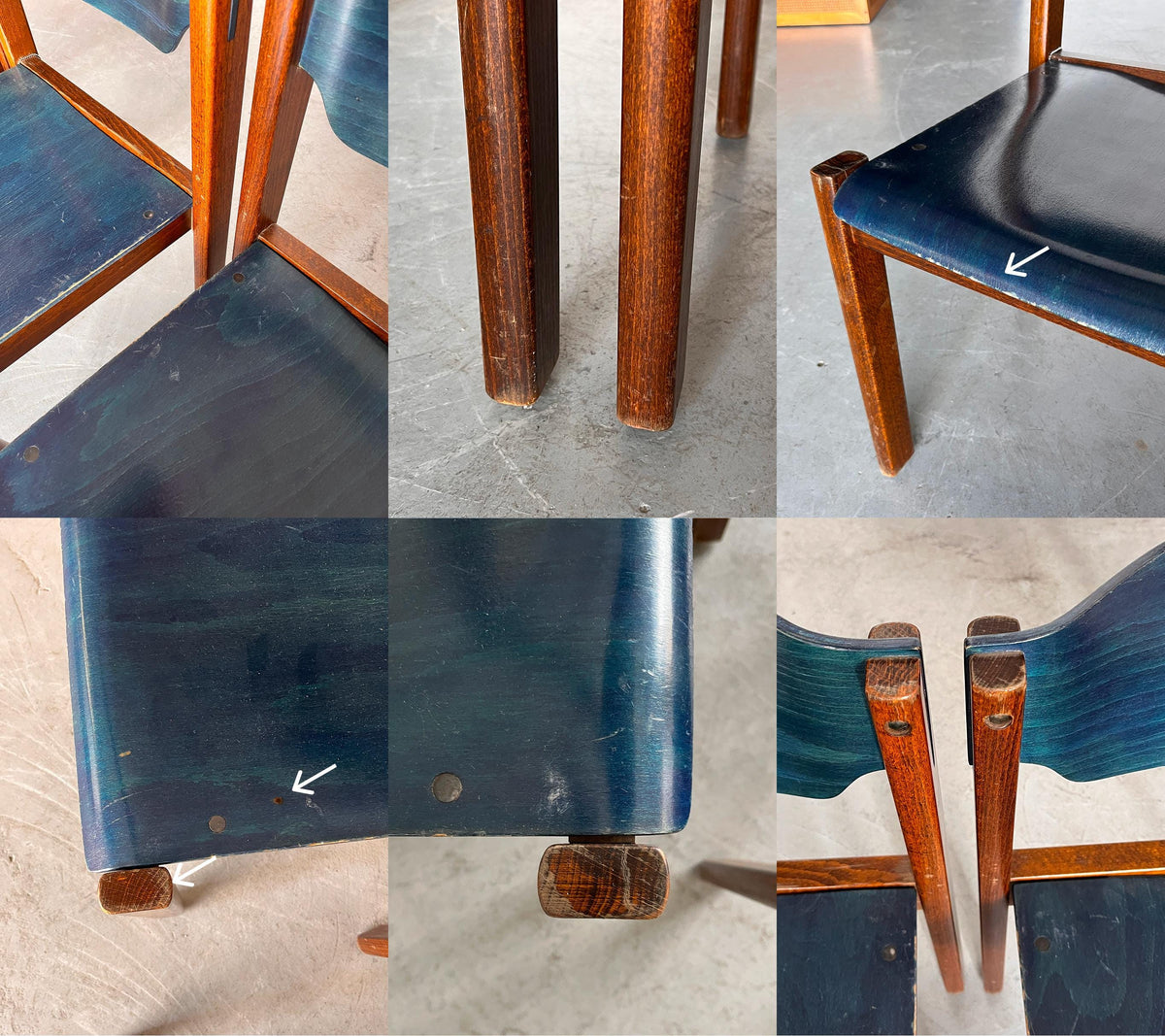 German Stacking Chairs in Petrol Blue Plywood