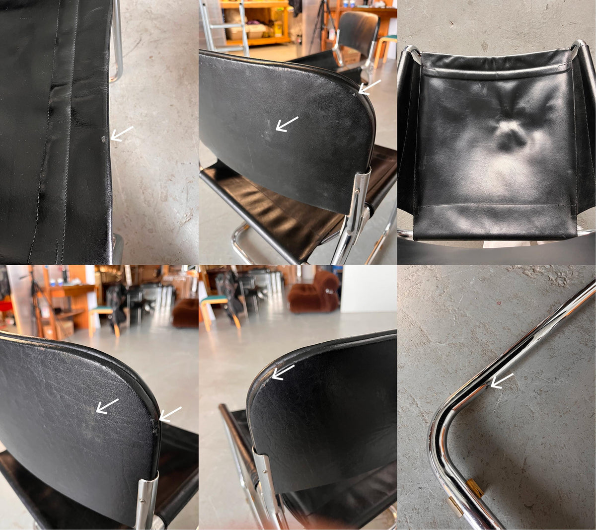 Black Leather & Chrome Cantilever Dining Chairs