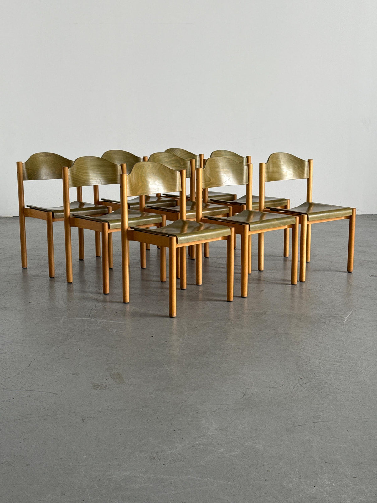 Stackable Dining Chairs in Olive-Green Plywood