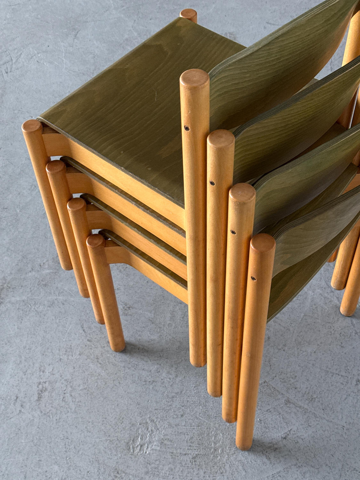 Stackable Dining Chairs in Olive-Green Plywood
