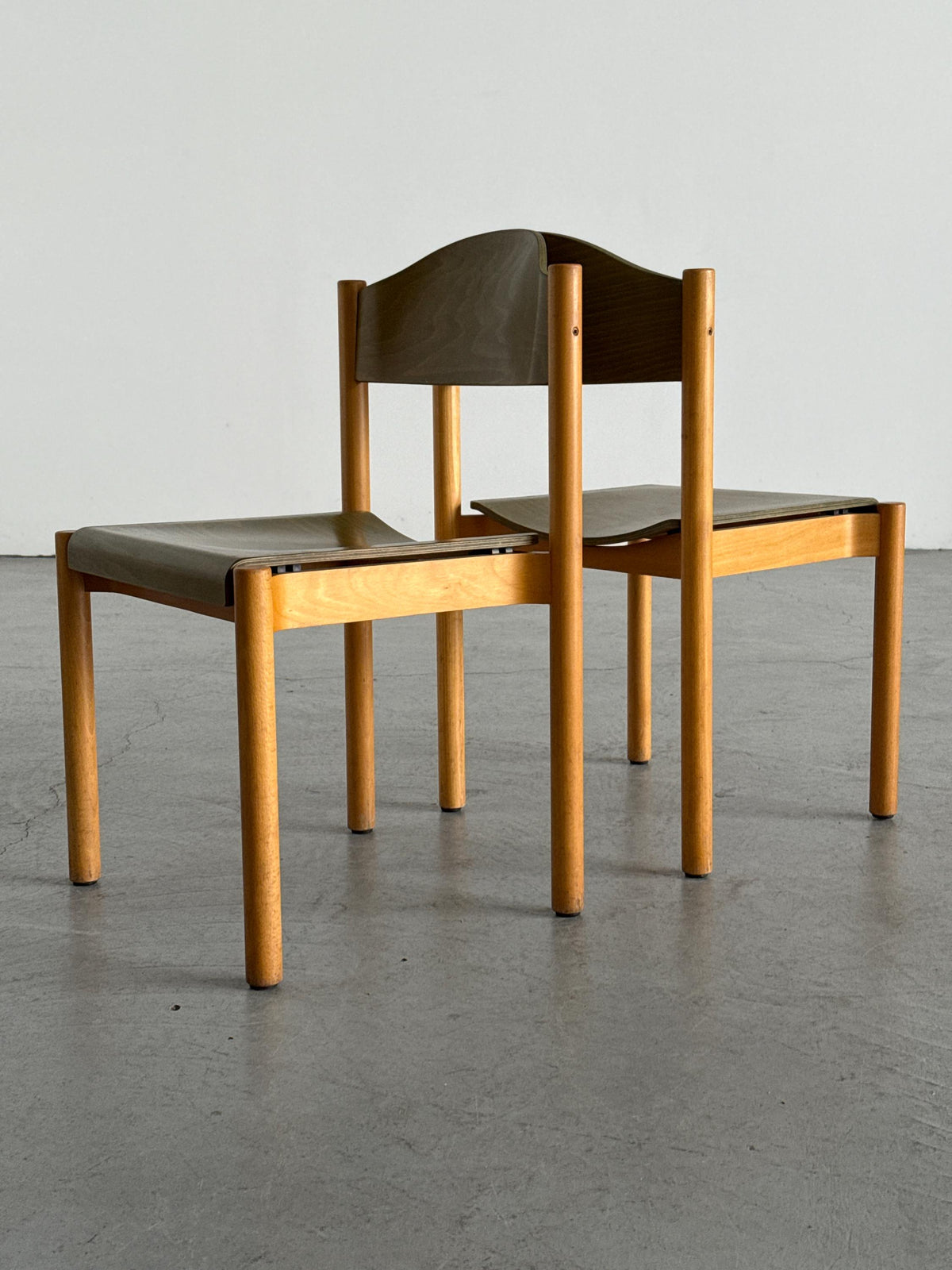 Stackable Dining Chairs in Olive-Green Plywood