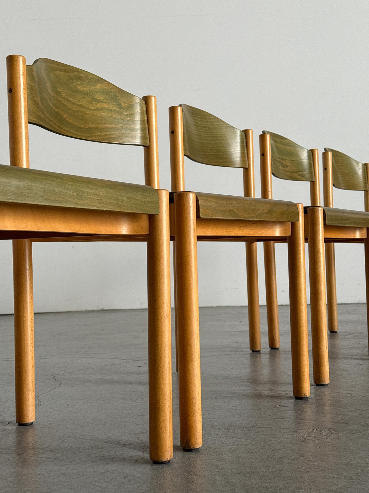 Stackable Dining Chairs in Olive-Green Plywood