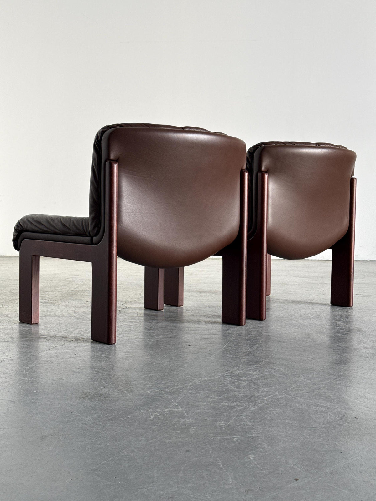 Girsberger Lounge Set in Wood & Brown Leather