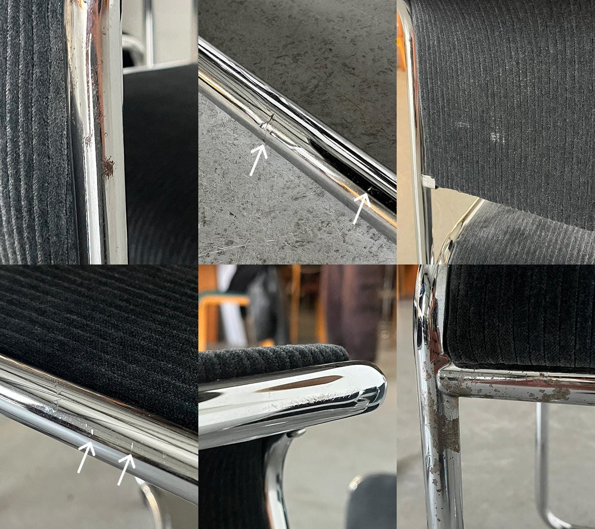 Modernist Black Ribbed and Tubular Chrome Chairs