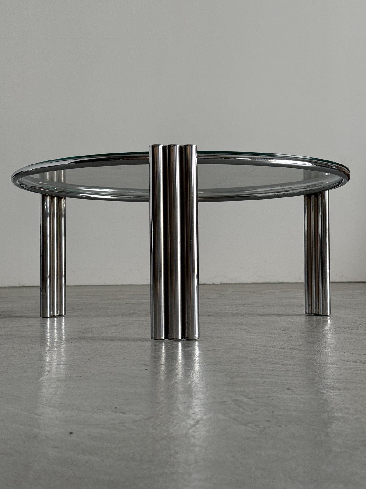 Round Geometric Chrome and Glass Coffee Table