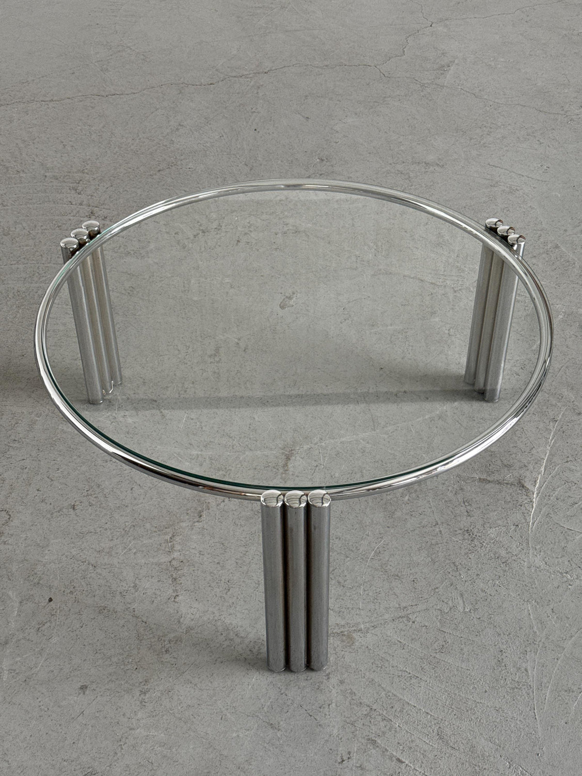 Round Geometric Chrome and Glass Coffee Table