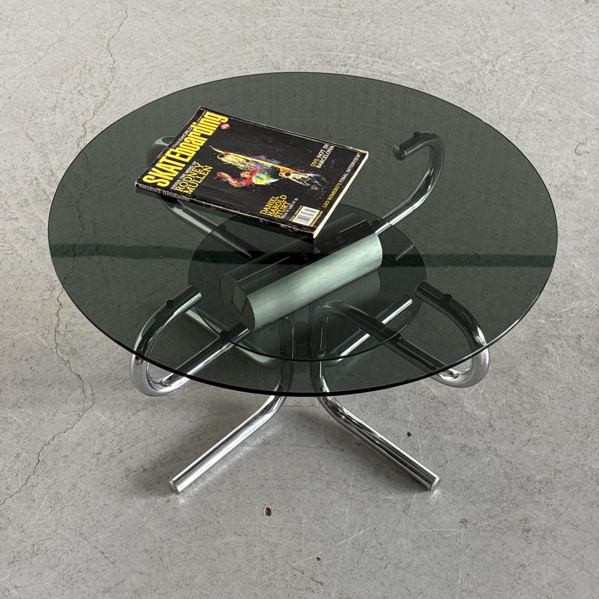 Round Coffee Table in Two-Tier Smoked Glass & Chrome
