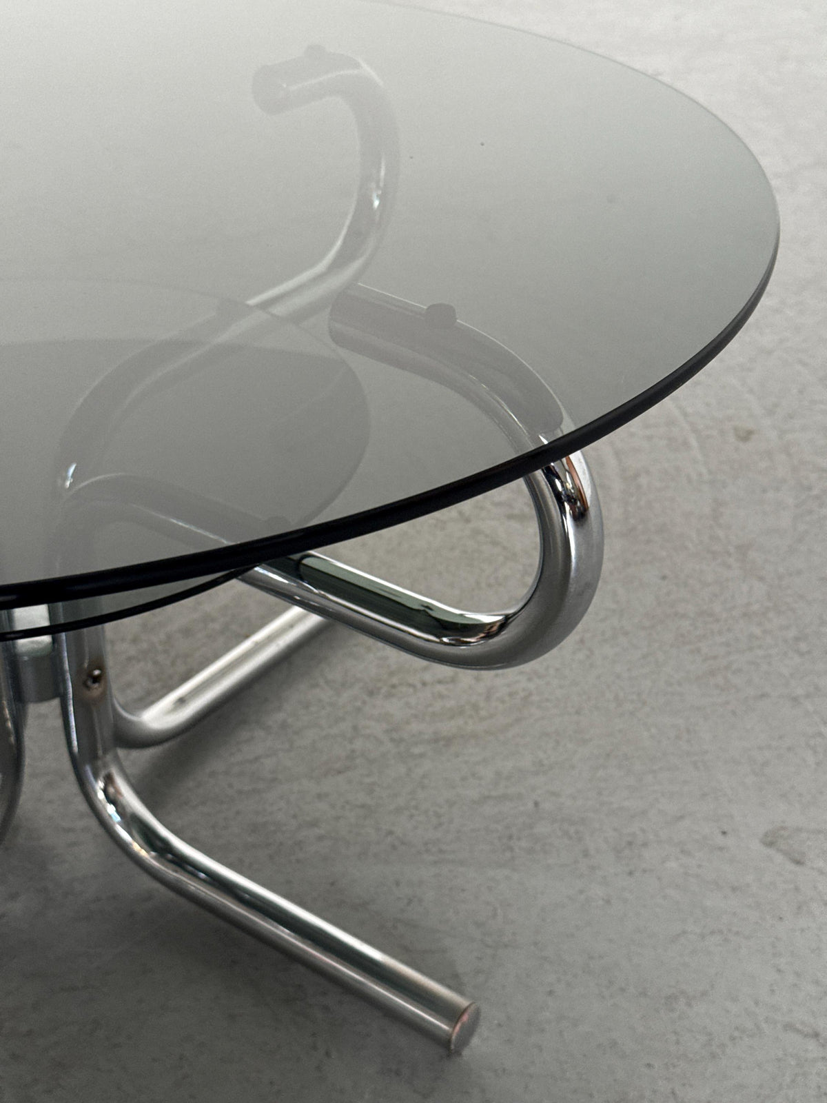 Round Coffee Table in Two-Tier Smoked Glass & Chrome