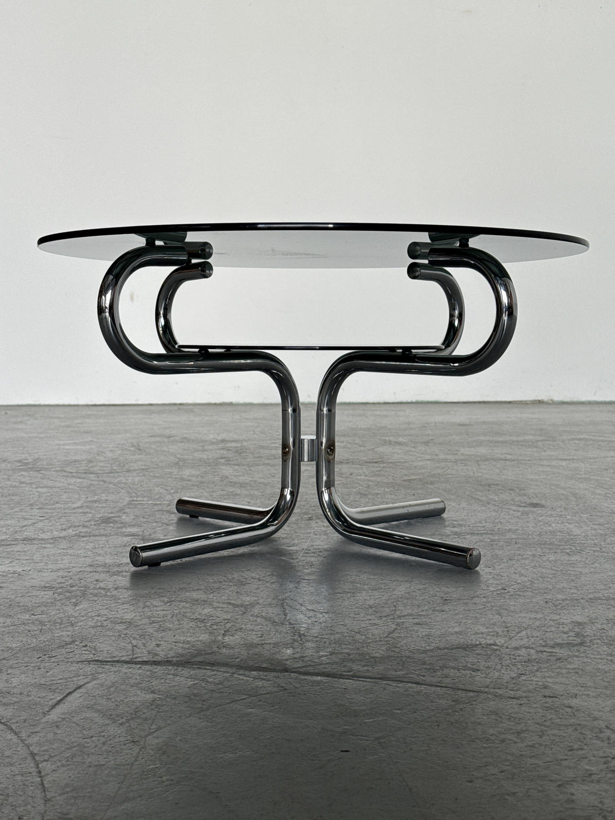 Round Coffee Table in Two-Tier Smoked Glass & Chrome