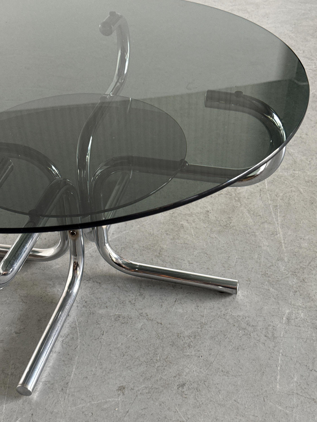 Round Coffee Table in Two-Tier Smoked Glass & Chrome