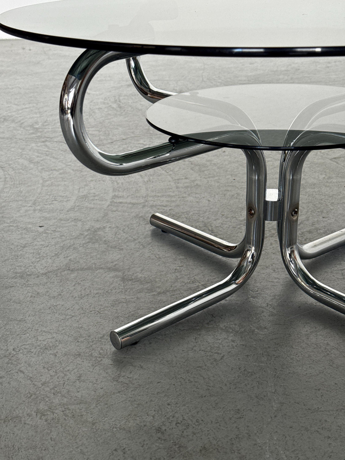 Round Coffee Table in Two-Tier Smoked Glass & Chrome