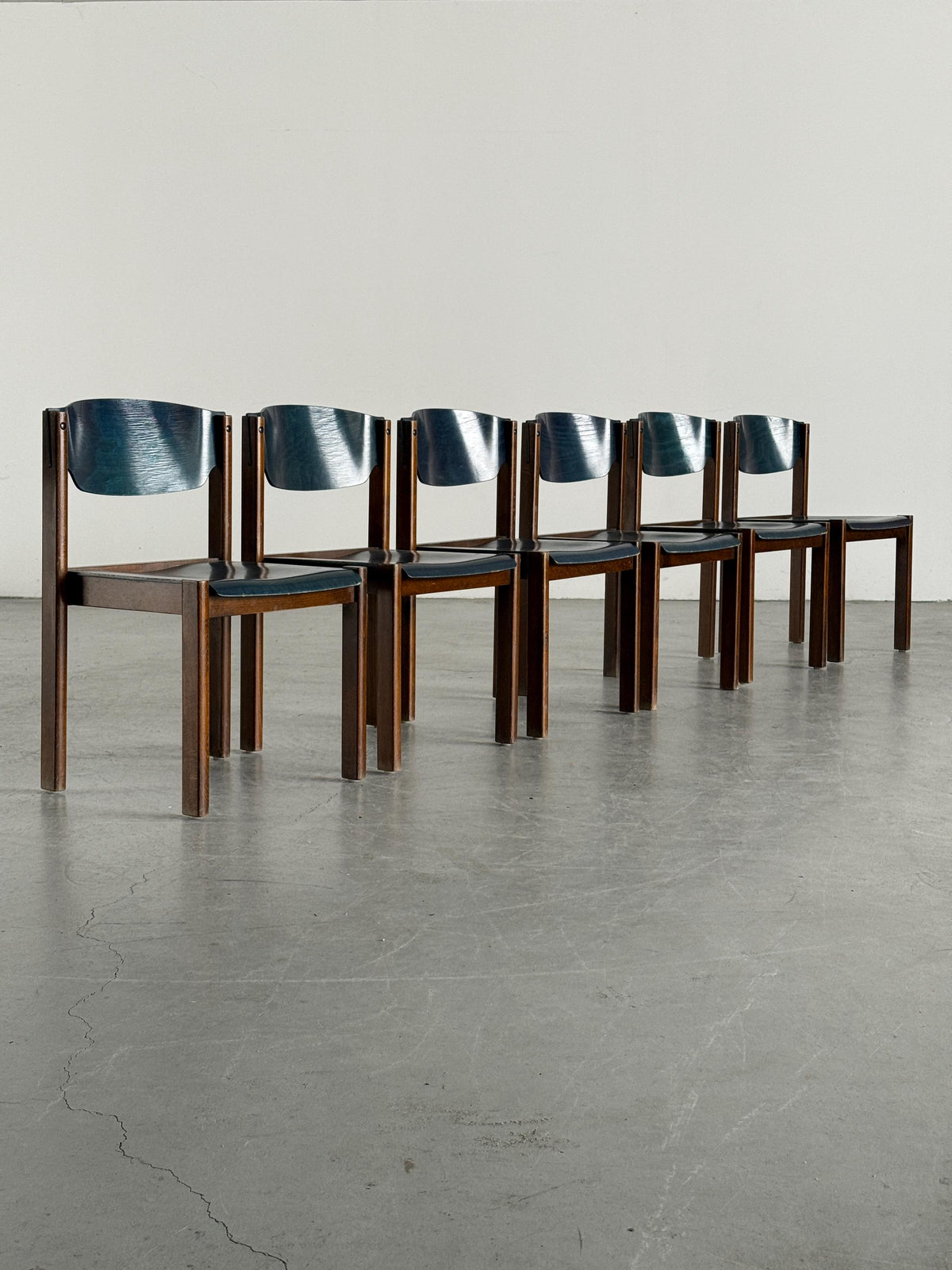 German Stacking Chairs in Petrol Blue Plywood