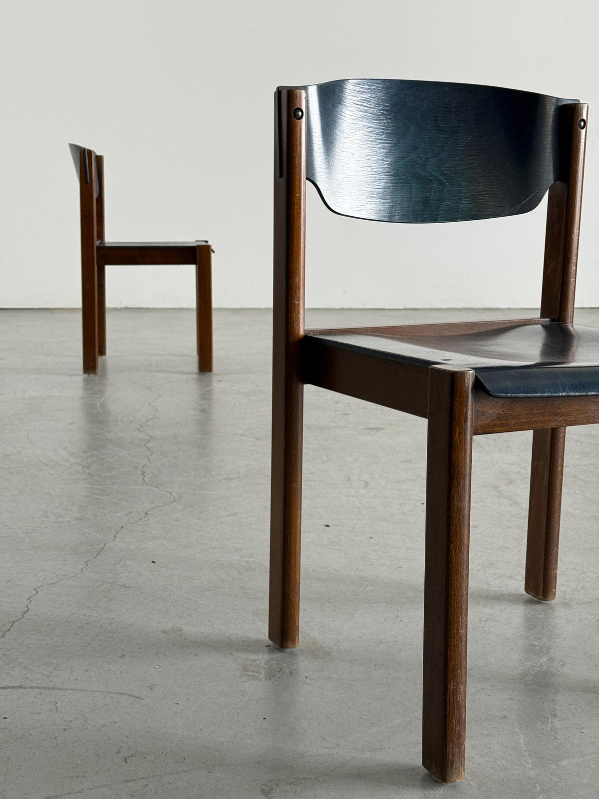 German Stacking Chairs in Petrol Blue Plywood