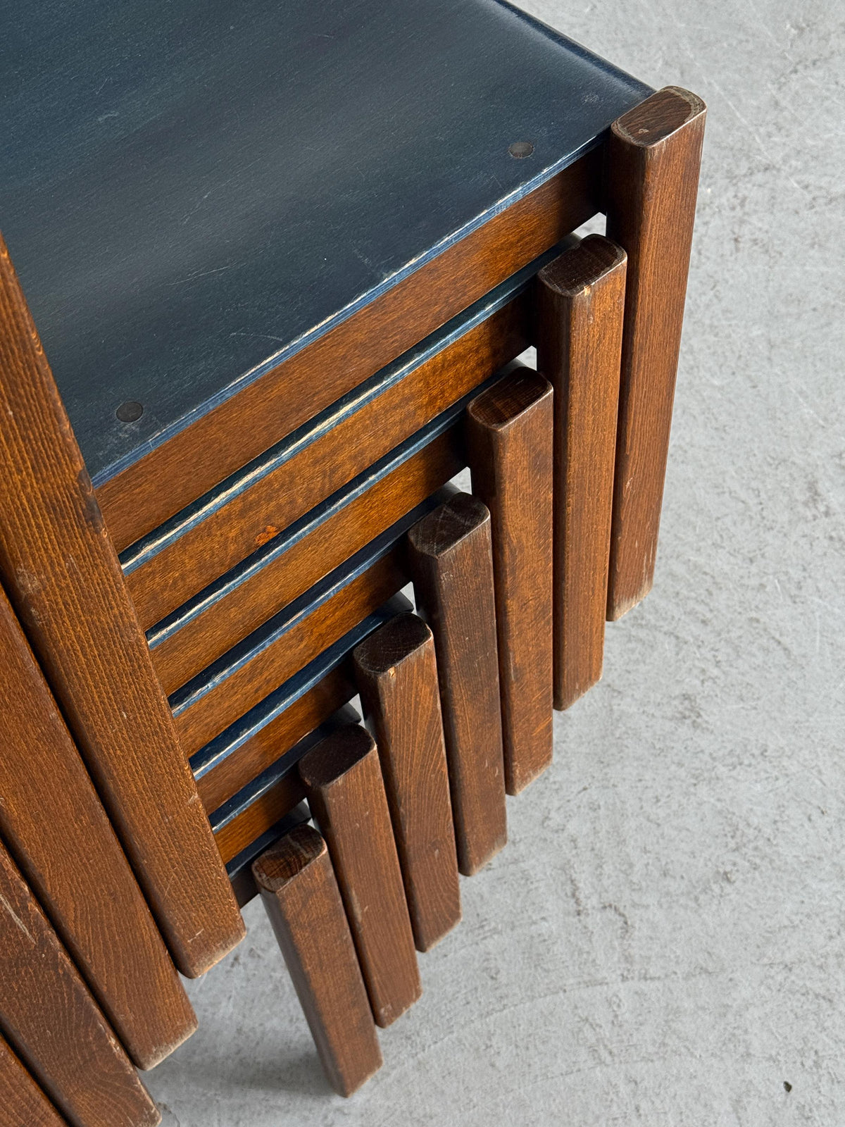 German Stacking Chairs in Petrol Blue Plywood
