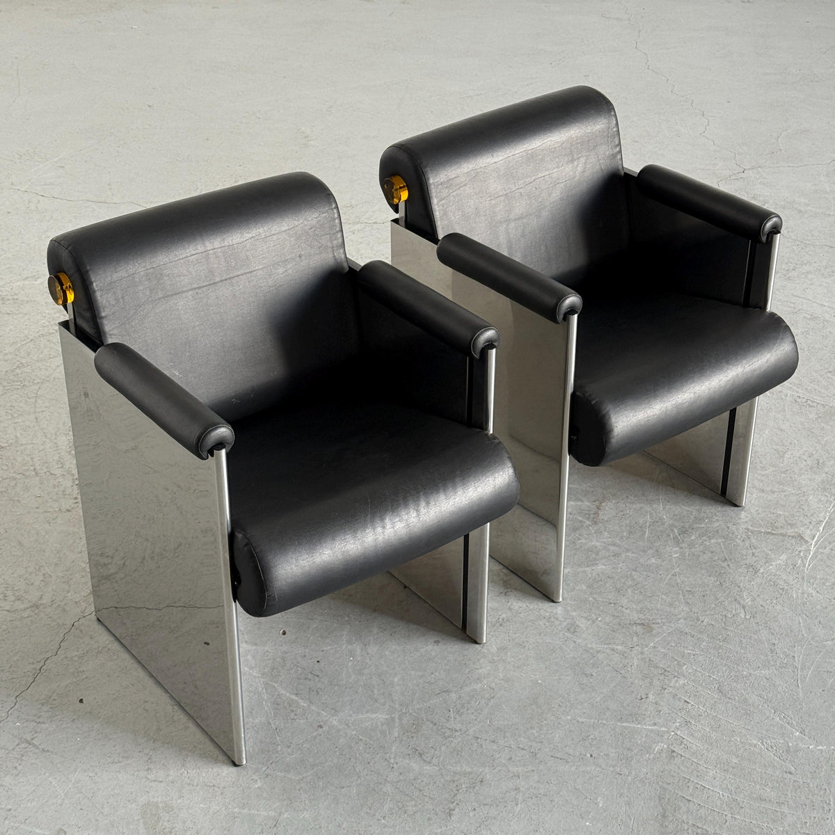 French Postmodern Armchairs in Polished Metal