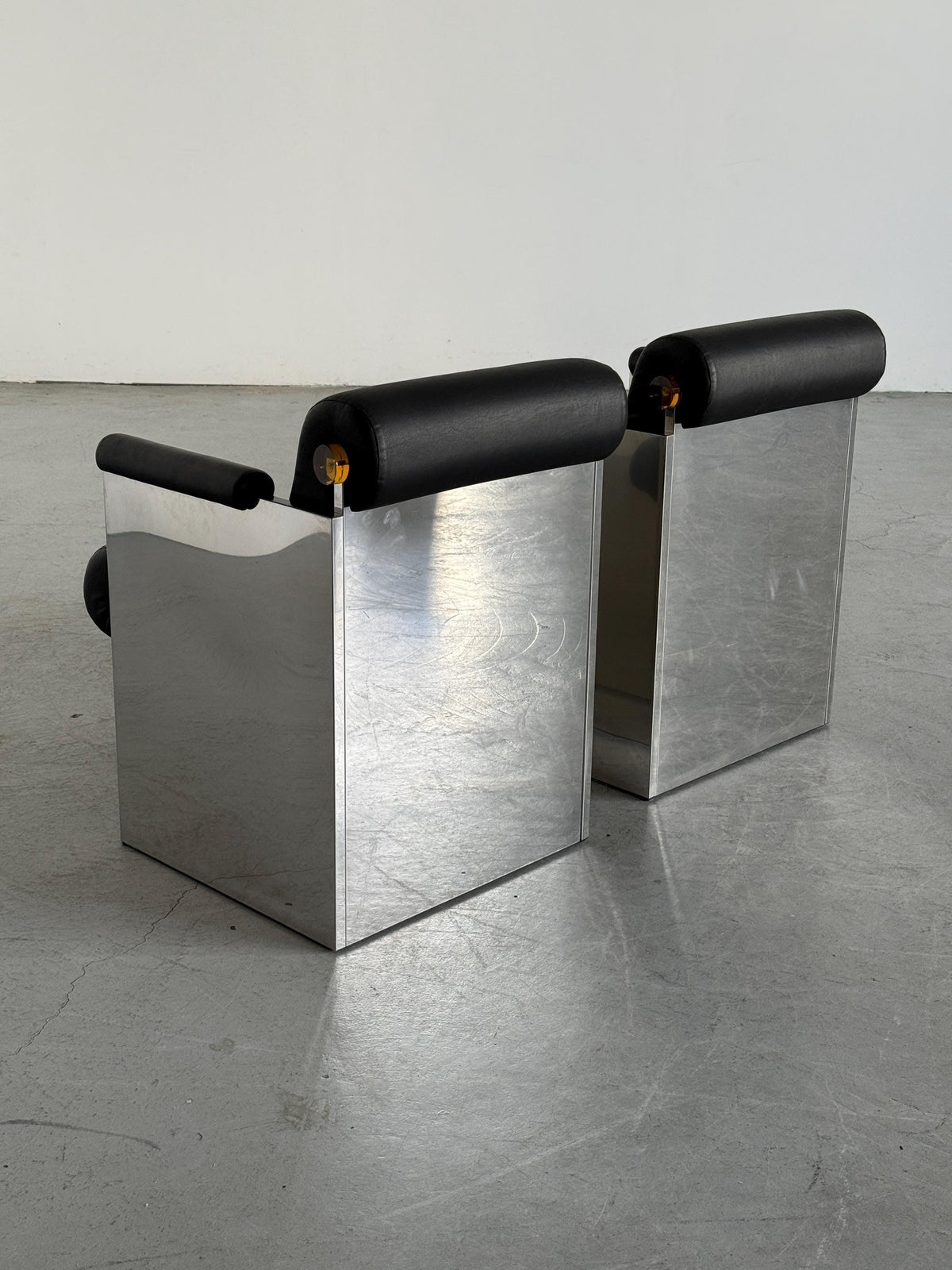 French Postmodern Armchairs in Polished Metal