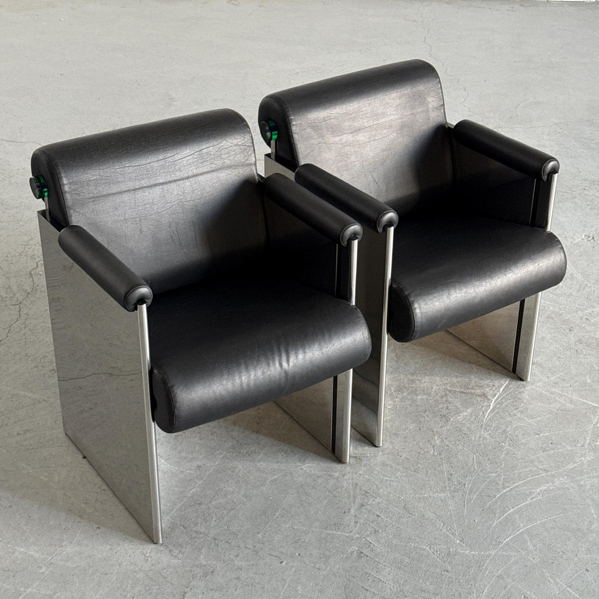 French Postmodern Armchairs in Polished Metal