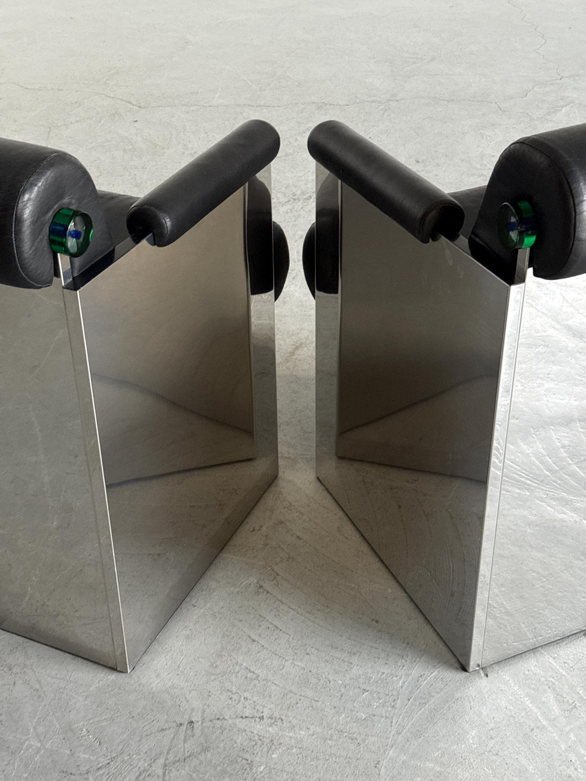 French Postmodern Armchairs in Polished Metal