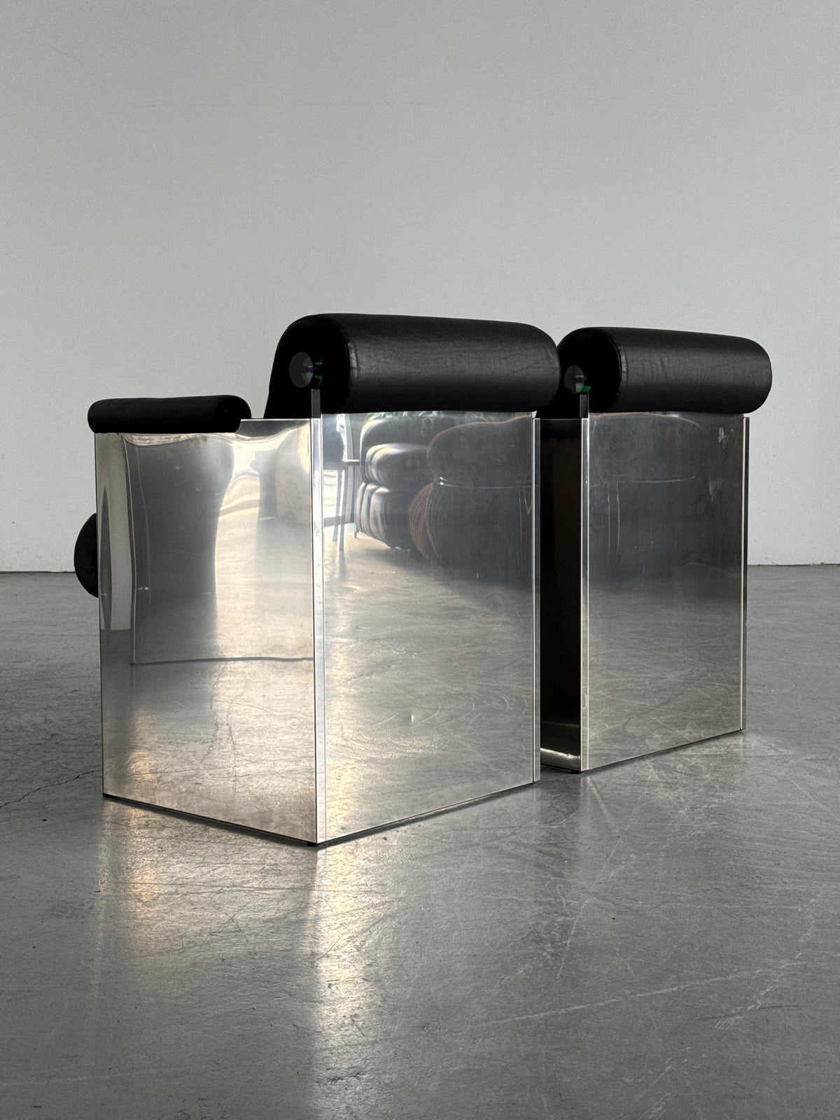 French Postmodern Armchairs in Polished Metal