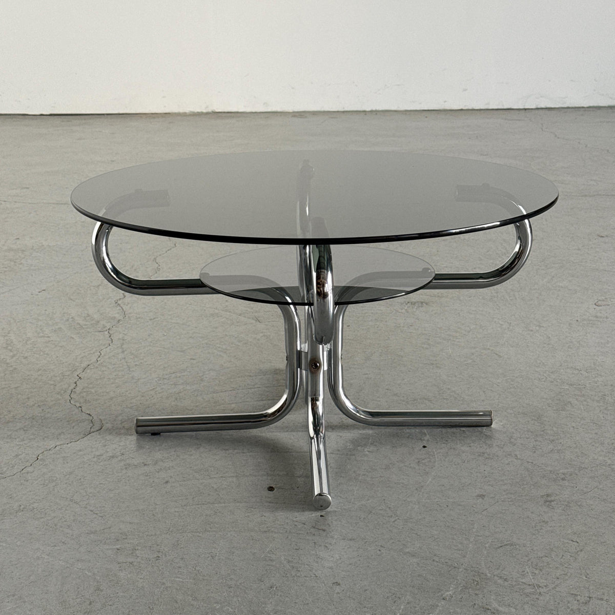 Round Coffee Table in Two-Tier Smoked Glass & Chrome