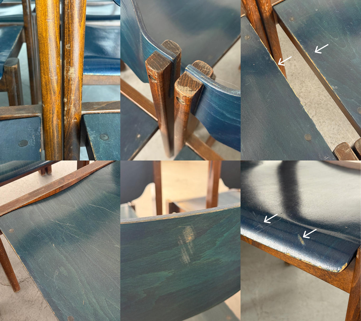 German Stacking Chairs in Petrol Blue Plywood