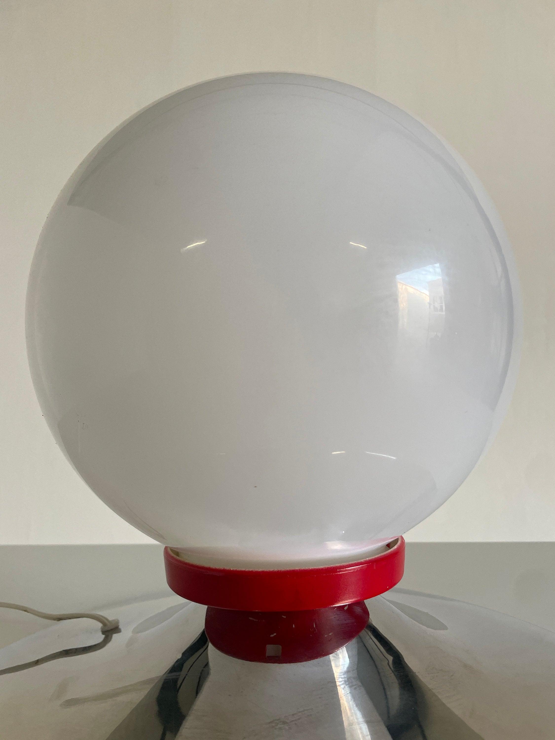 White Sphere and Chrome Table Lamp, 1970s