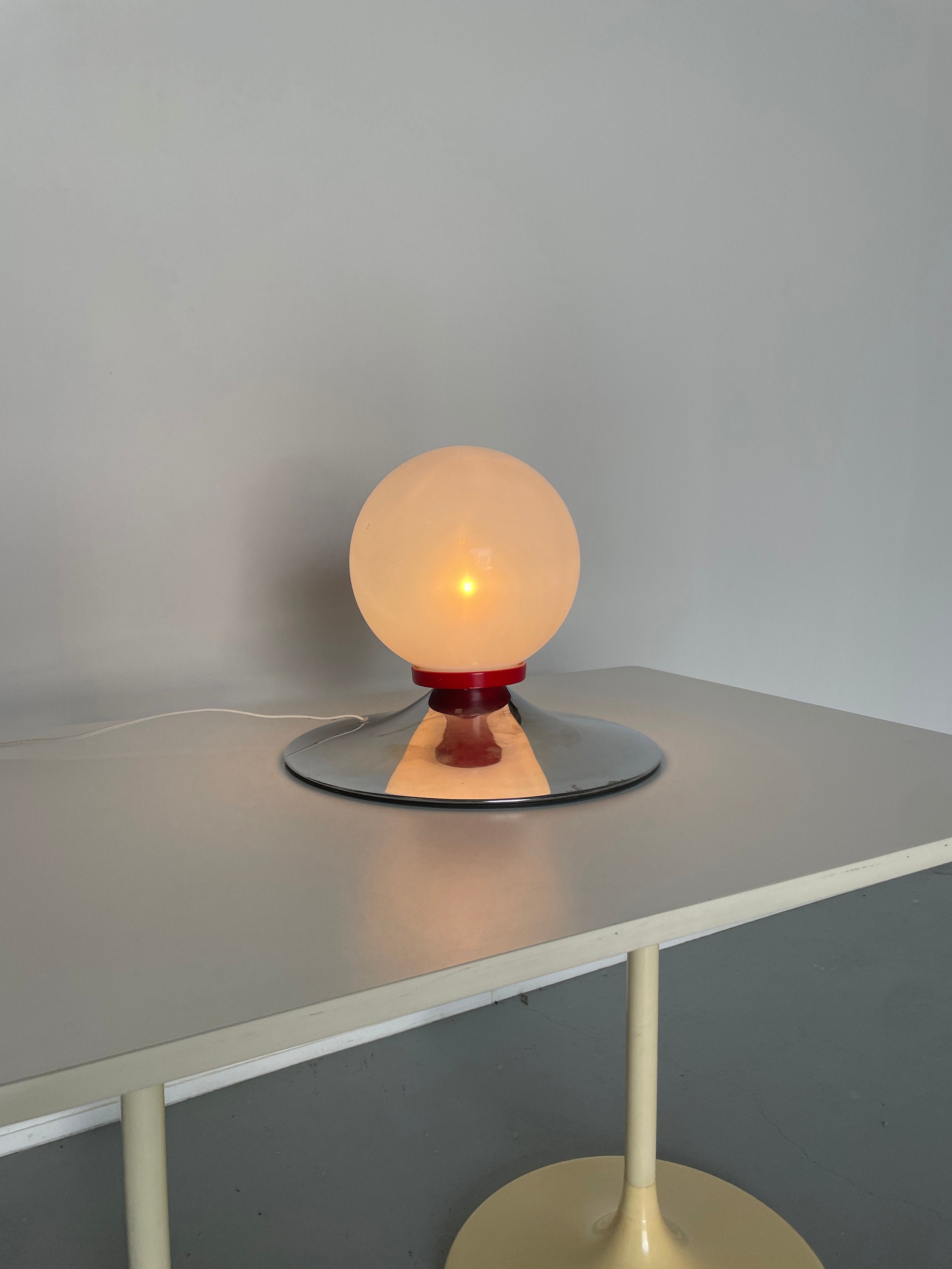 White Sphere and Chrome Table Lamp, 1970s