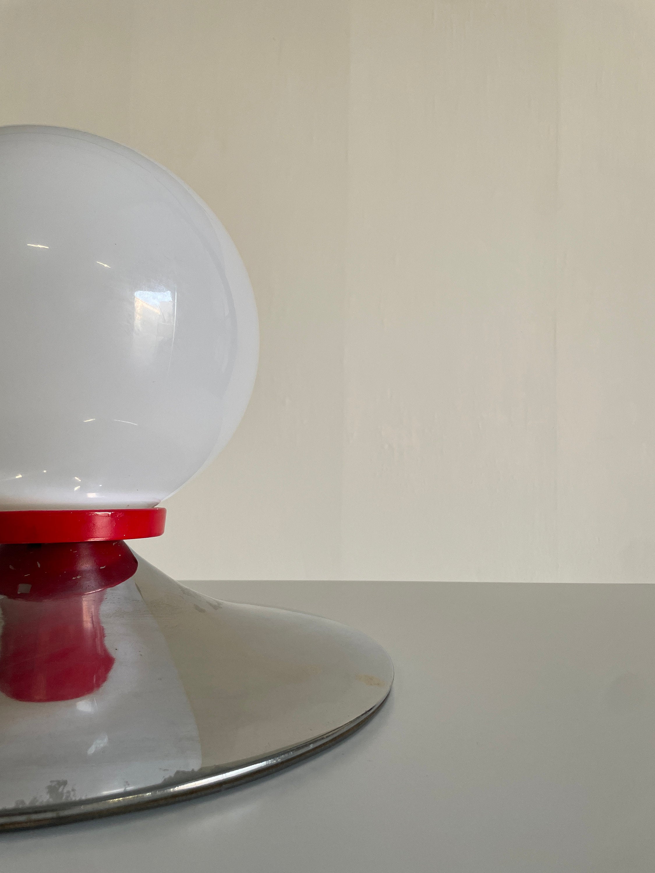 White Sphere and Chrome Table Lamp, 1970s