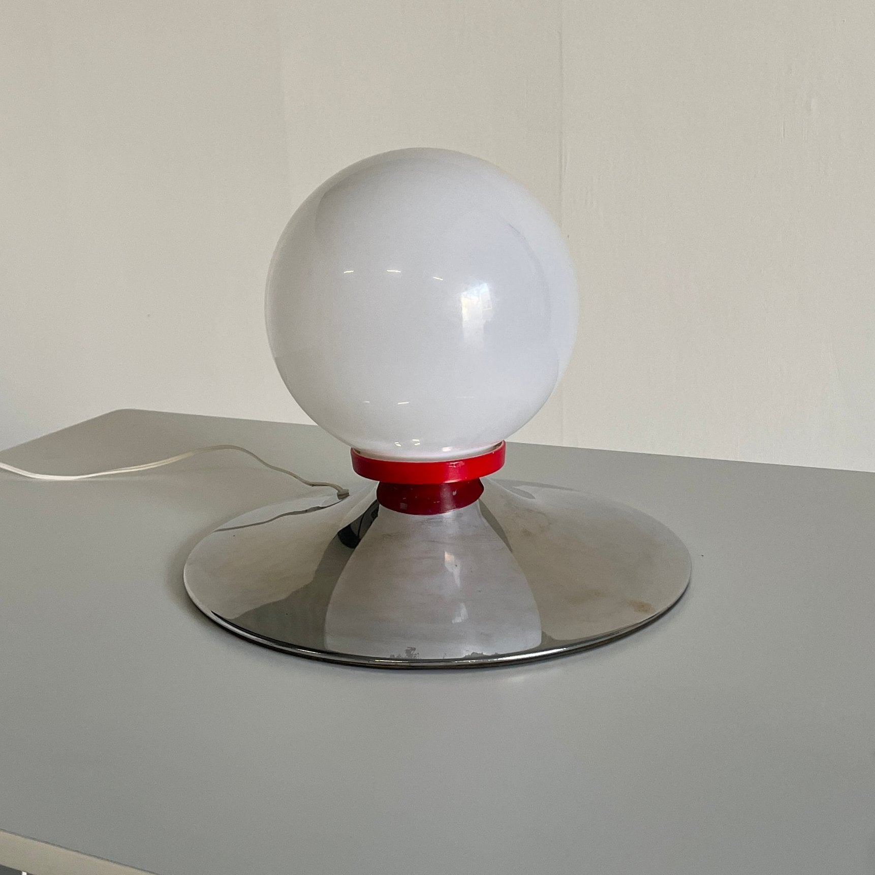 White Sphere and Chrome Table Lamp, 1970s