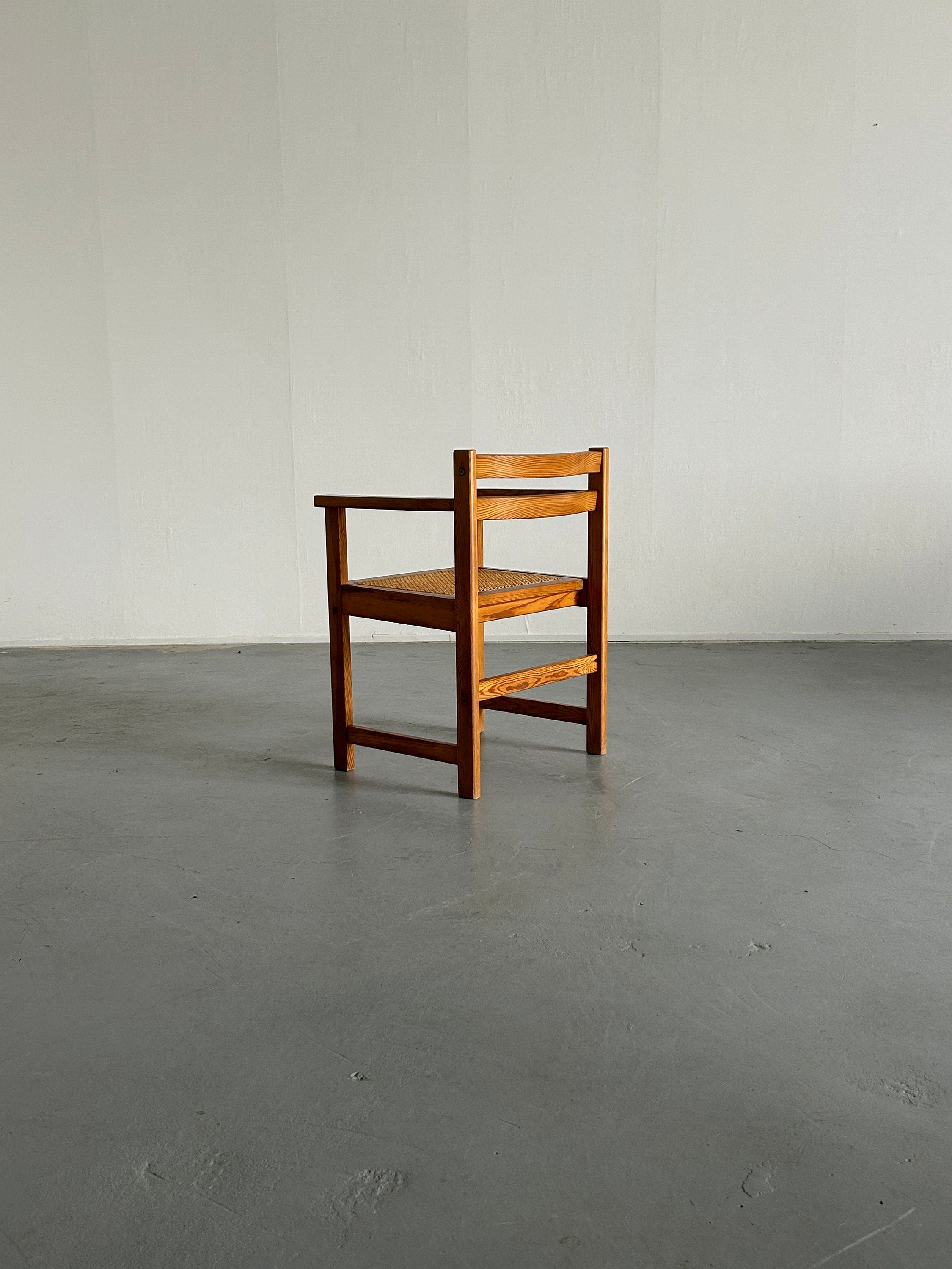 Vintage Italian Mid-Century Modern Constructivist Wooden Dining Chair in Beech and Cane, 1960s