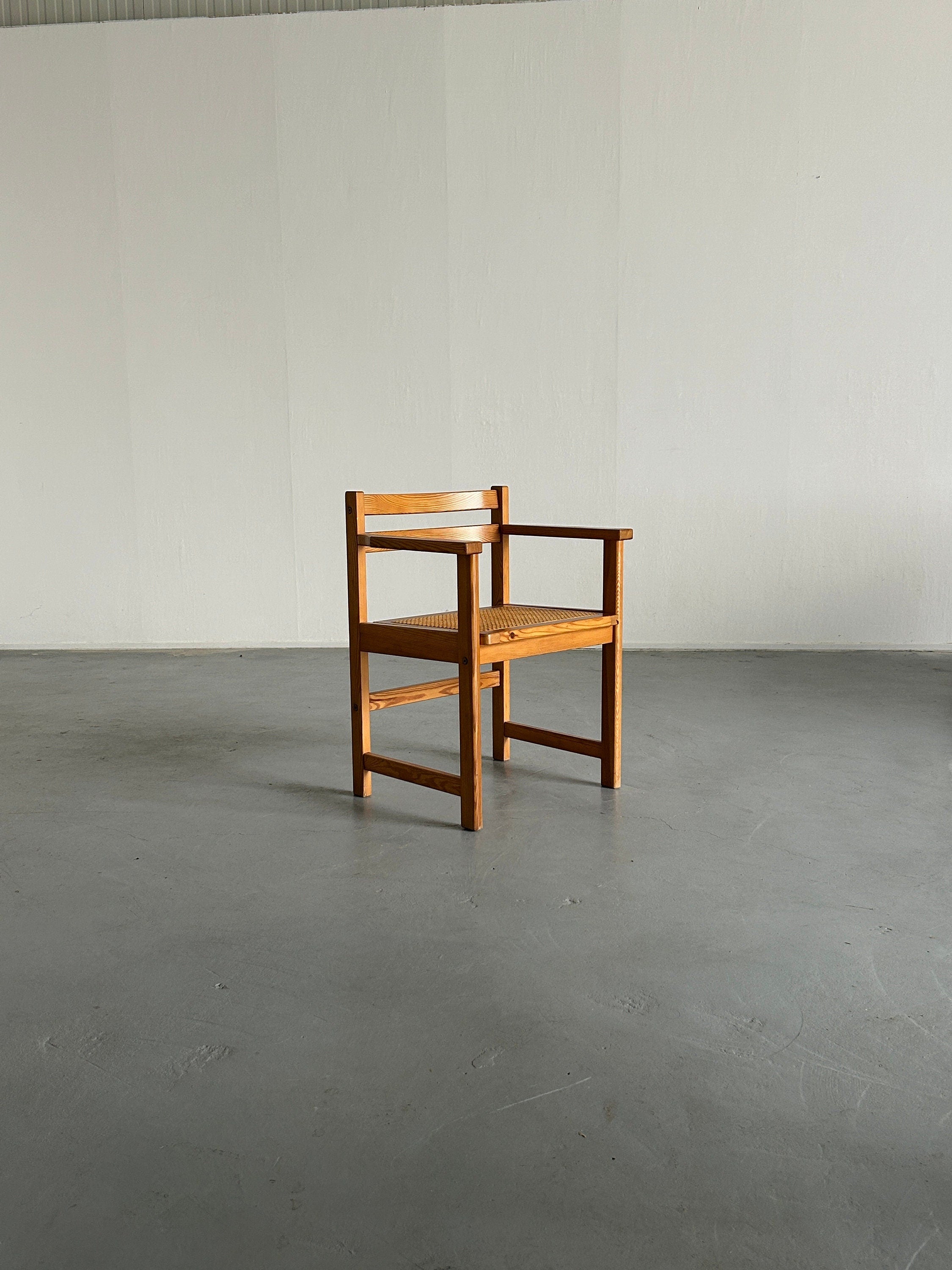 Vintage Italian Mid-Century Modern Constructivist Wooden Dining Chair in Beech and Cane, 1960s