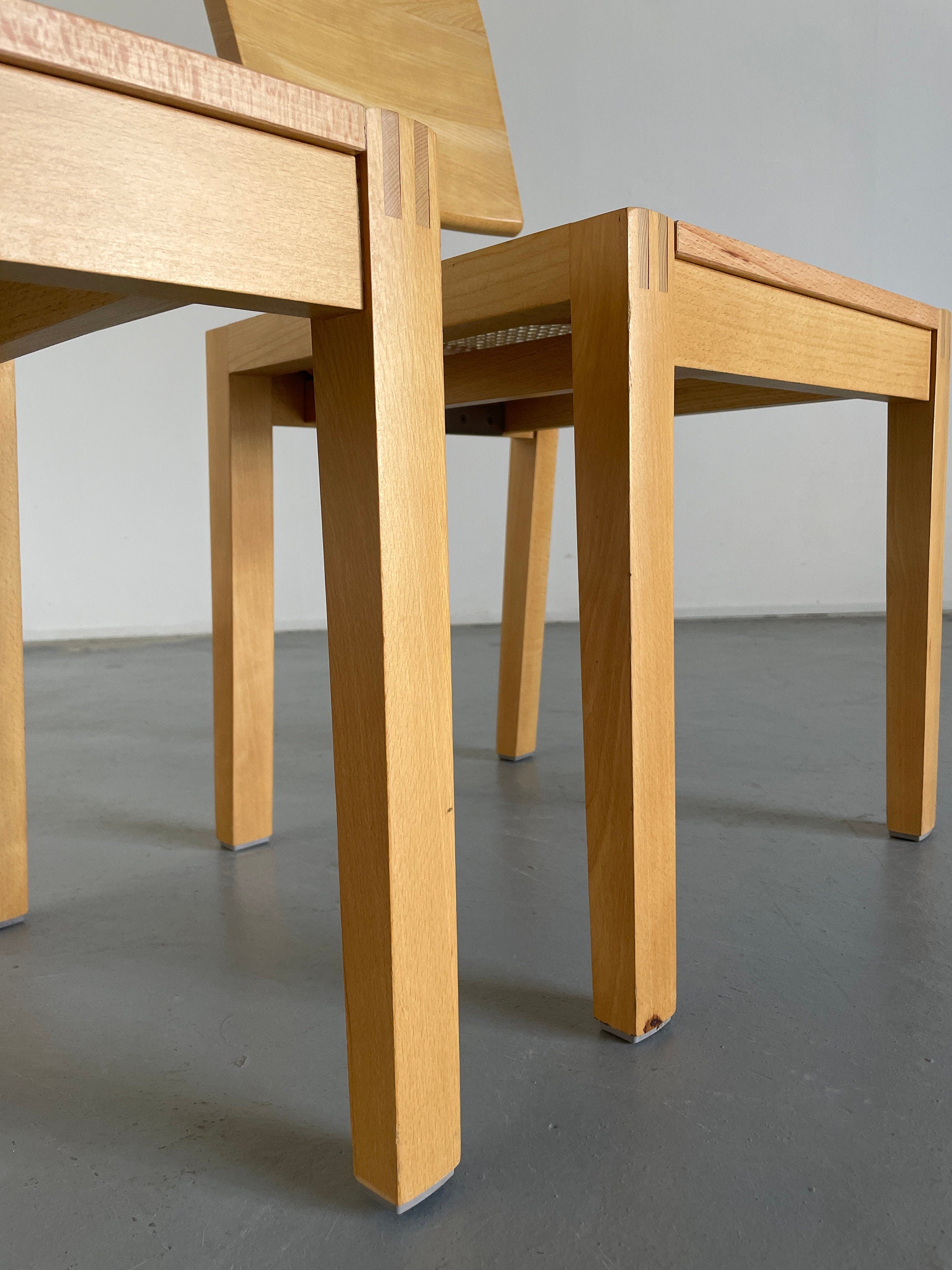 Beechwood and Cane Dining Chairs, 1990s Germany