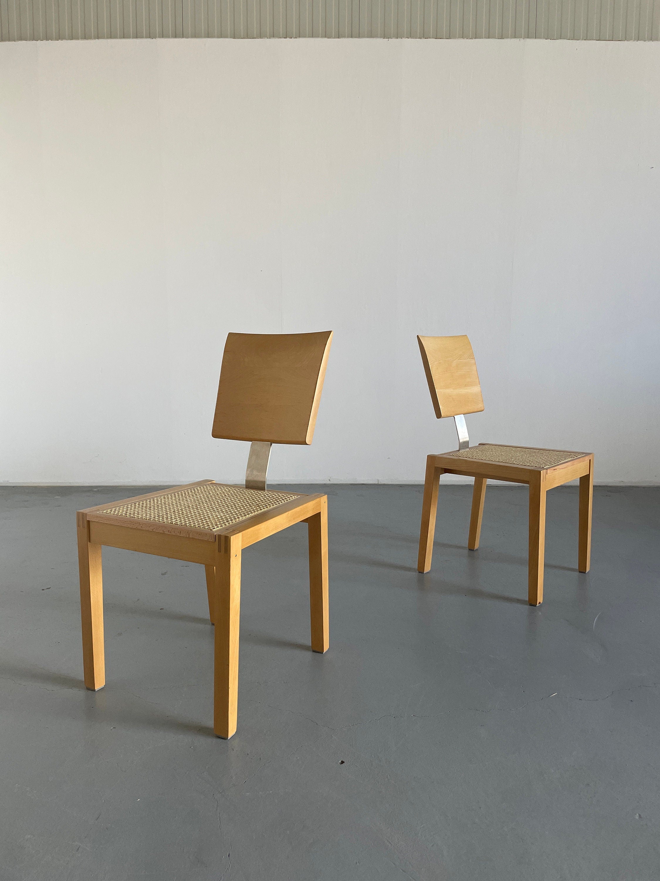 Beechwood and Cane Dining Chairs, 1990s Germany