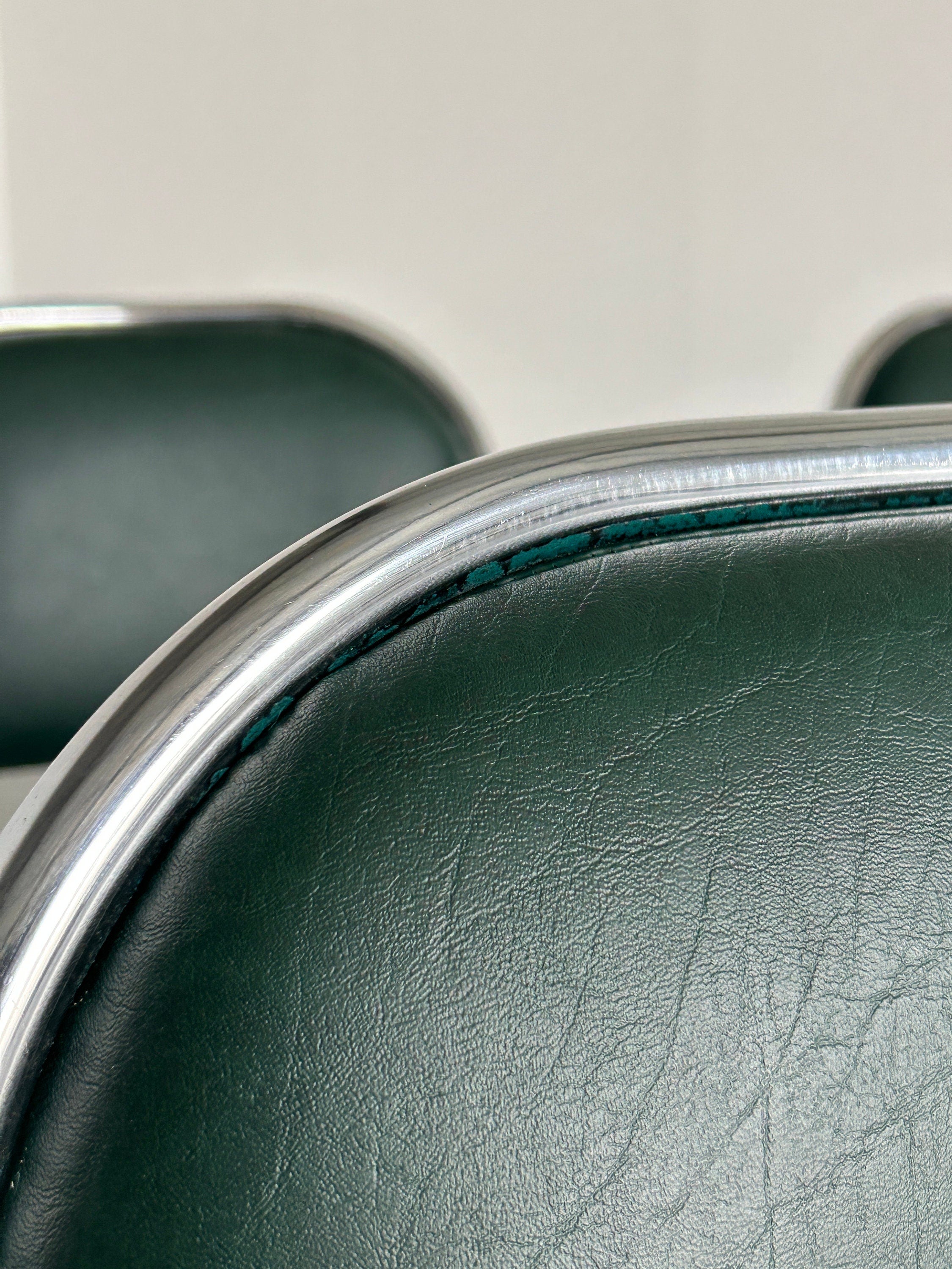 Bauhaus Design Chrome and Green Faux Leather Cantilever Chairs, 1980s