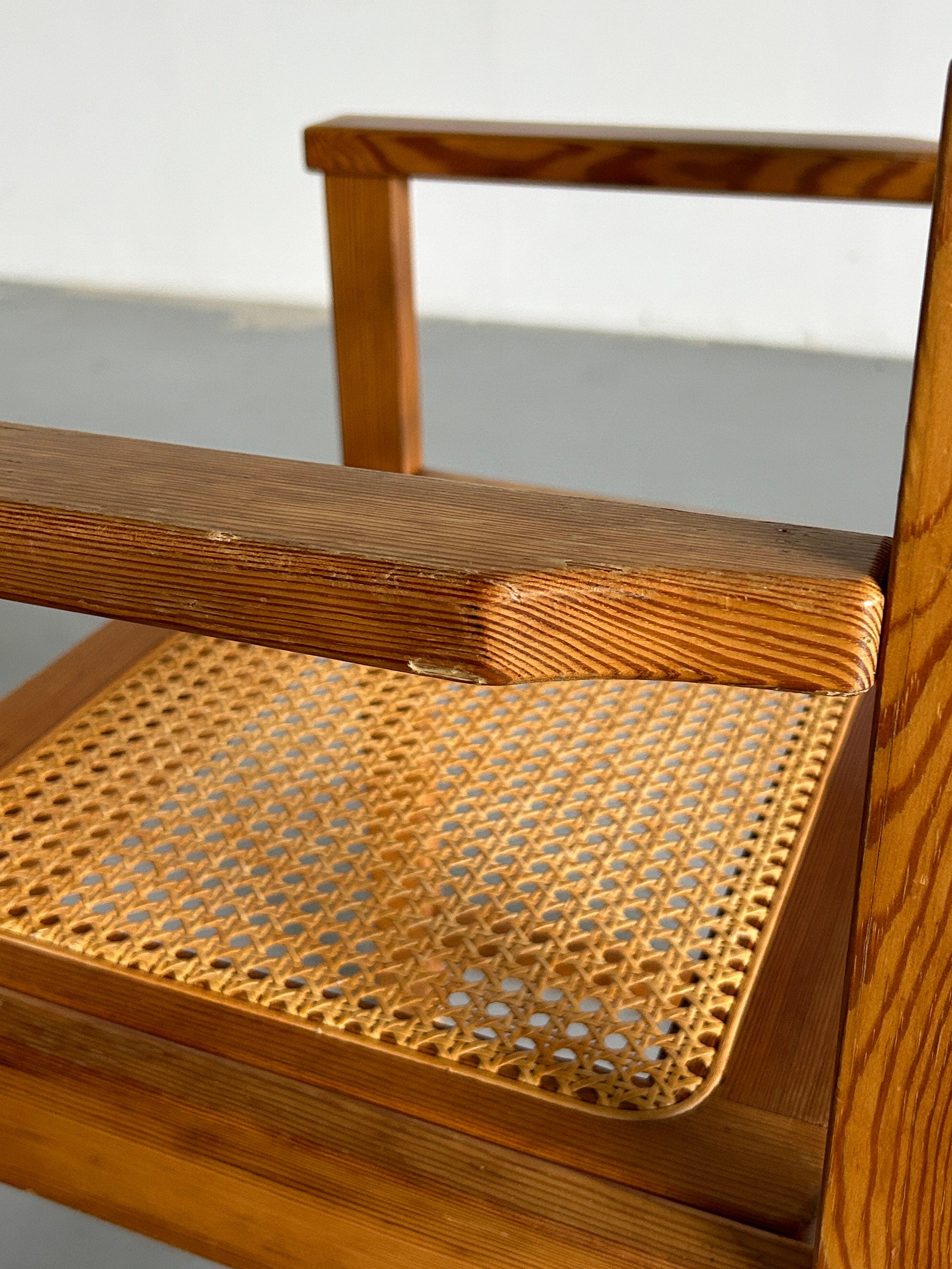 Vintage Italian Mid-Century Modern Constructivist Wooden Dining Chair in Beech and Cane, 1960s