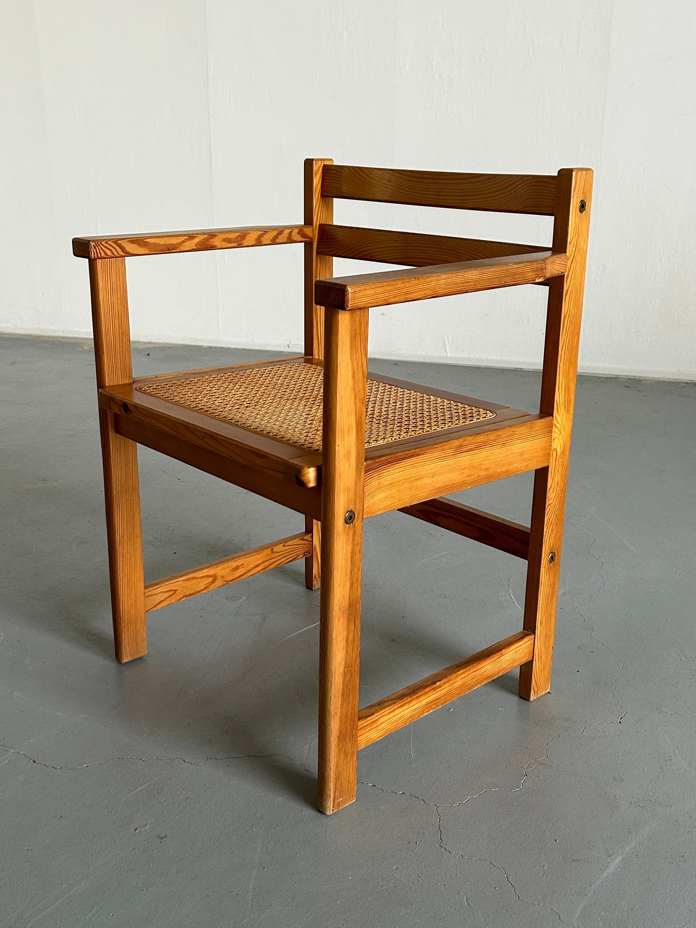 Vintage Italian Mid-Century Modern Constructivist Wooden Dining Chair in Beech and Cane, 1960s