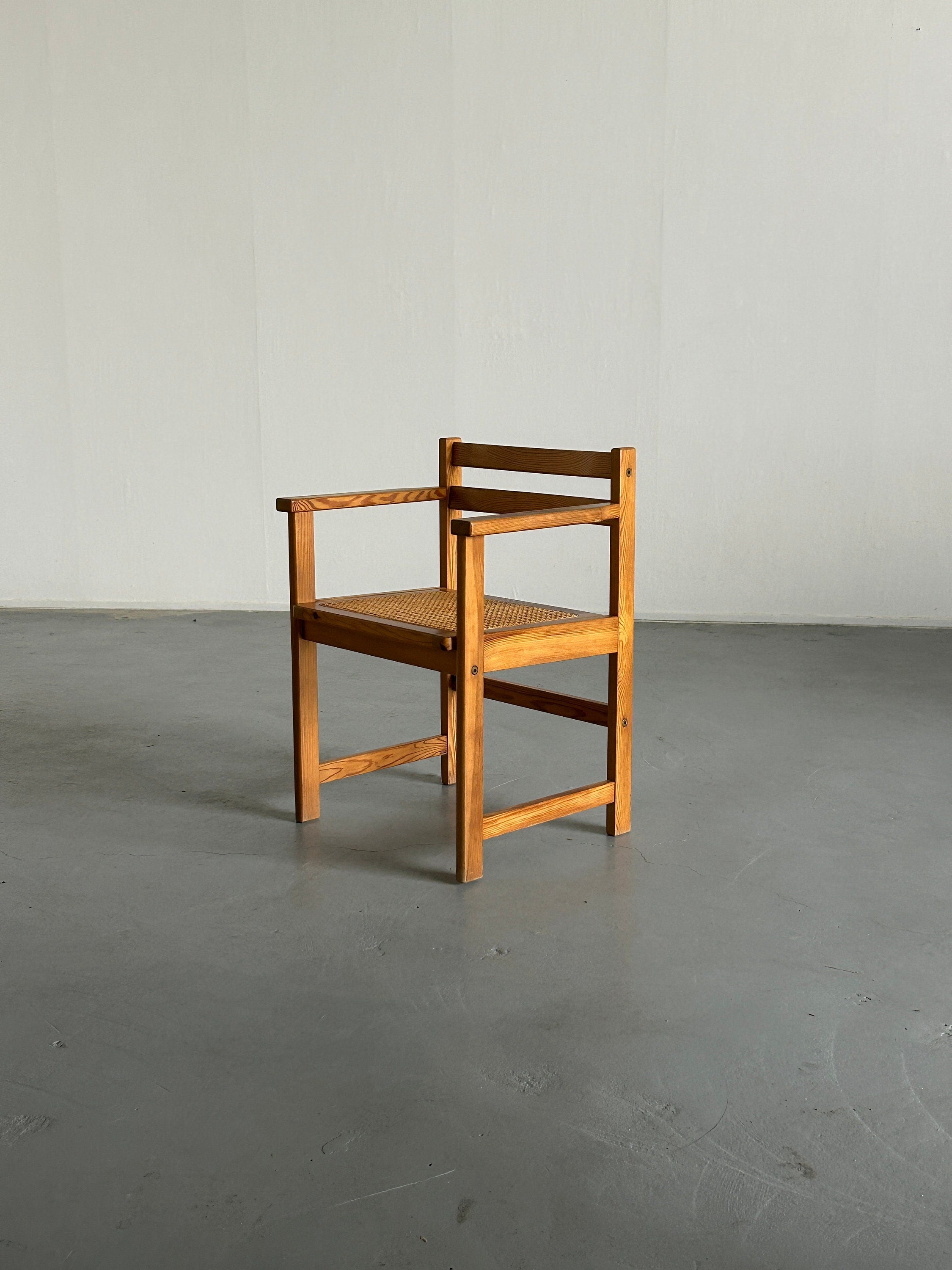 Vintage Italian Mid-Century Modern Constructivist Wooden Dining Chair in Beech and Cane, 1960s